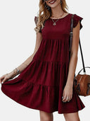 Ruffled Round Neck Cap Sleeve Mini Dress - V.I.P Digital Presence