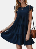 Ruffled Round Neck Cap Sleeve Mini Dress - V.I.P Digital Presence