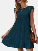Ruffled Round Neck Cap Sleeve Mini Dress - V.I.P Digital Presence