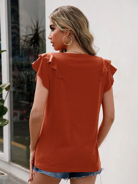 Ruffled Round Neck Cap Sleeve T-Shirt - V.I.P Digital Presence