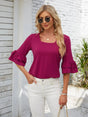 Ruffled Suqare Neck Half Sleeve Blouse - V.I.P Digital Presence