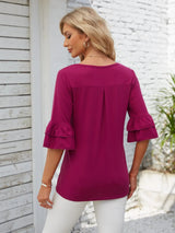Ruffled Suqare Neck Half Sleeve Blouse - V.I.P Digital Presence