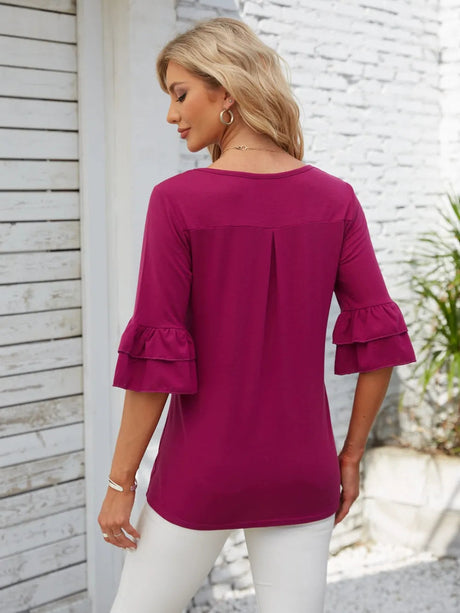 Ruffled Suqare Neck Half Sleeve Blouse - V.I.P Digital Presence