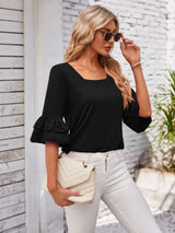 Ruffled Suqare Neck Half Sleeve Blouse - V.I.P Digital Presence