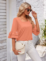 Ruffled Suqare Neck Half Sleeve Blouse - V.I.P Digital Presence