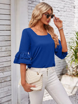 Ruffled Suqare Neck Half Sleeve Blouse - V.I.P Digital Presence
