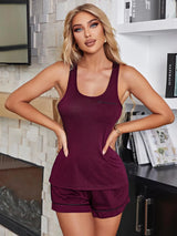 Scoop Neck Wide Strap Tank and Shorts Lounge Set - V.I.P Digital Presence