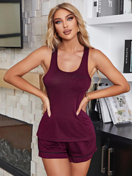 Scoop Neck Wide Strap Tank and Shorts Lounge Set - V.I.P Digital Presence
