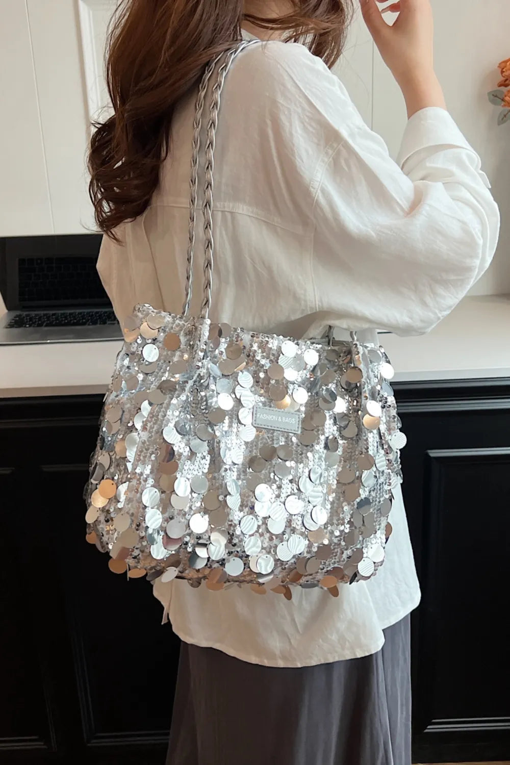 Sequin Braided Strap Shoulder Bag - V.I.P Digital Presence