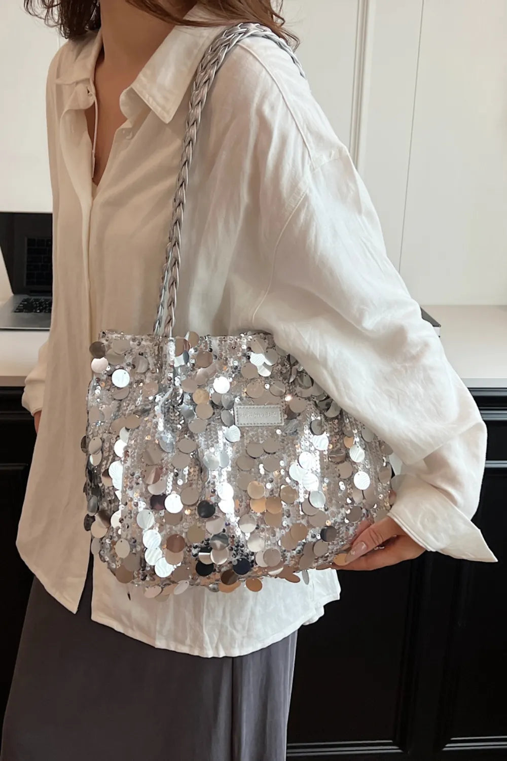 Sequin Braided Strap Shoulder Bag - V.I.P Digital Presence