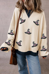 Sequin Hat Print Long Sleeve Sweatshirt - V.I.P Digital Presence