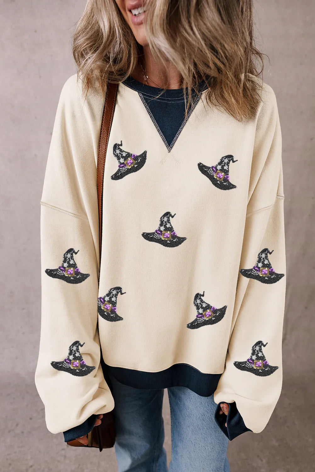 Sequin Hat Print Long Sleeve Sweatshirt - V.I.P Digital Presence