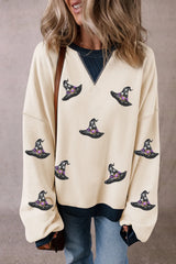 Sequin Hat Print Long Sleeve Sweatshirt - V.I.P Digital Presence