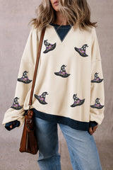 Sequin Hat Print Long Sleeve Sweatshirt - V.I.P Digital Presence