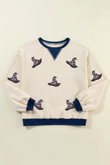Sequin Hat Print Long Sleeve Sweatshirt - V.I.P Digital Presence