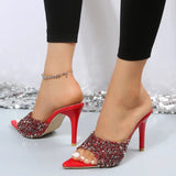 Sequin Point Toe Mid Heel Sandals - V.I.P Digital Presence