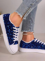 Sequin Round Toe Flat Sneakers - V.I.P Digital Presence