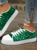Sequin Round Toe Flat Sneakers - V.I.P Digital Presence