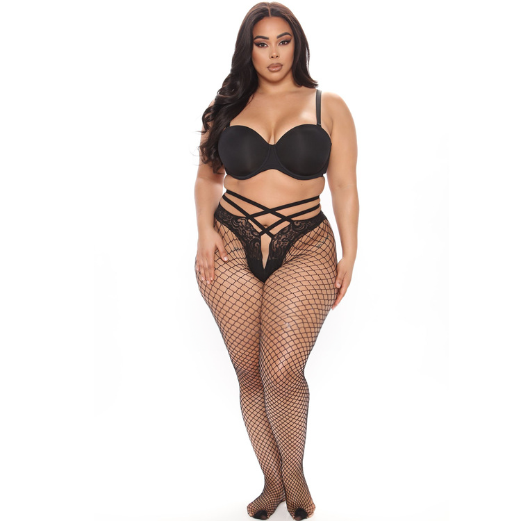 Sexy Cross-Strap Suspender Thigh-High Fishnet Tights with Lace Jacquard and Super Stretchy Large Mesh for Women" - V.I.P Digital Presence