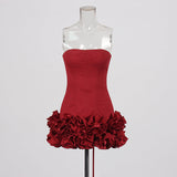 Sexy European and American style dress with strapless shoulder and fashionable three-dimensional flower splicing short dress - V.I.P Digital Presence