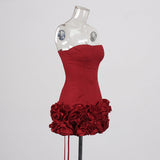 Sexy European and American style dress with strapless shoulder and fashionable three-dimensional flower splicing short dress - V.I.P Digital Presence