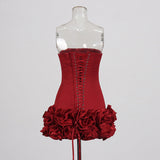 Sexy European and American style dress with strapless shoulder and fashionable three-dimensional flower splicing short dress - V.I.P Digital Presence