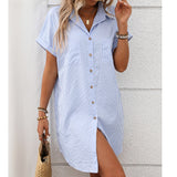 Short sleeved striped dress mid length shirt for women - V.I.P Digital Presence