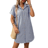 Short sleeved striped dress mid length shirt for women - V.I.P Digital Presence