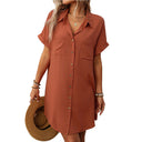 Short sleeved striped dress mid length shirt for women - V.I.P Digital Presence