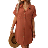 Short sleeved striped dress mid length shirt for women - V.I.P Digital Presence