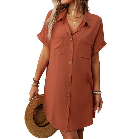 Short sleeved striped dress mid length shirt for women - V.I.P Digital Presence