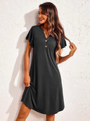 Short sleeved V-neck home sleepwear dress - V.I.P Digital Presence