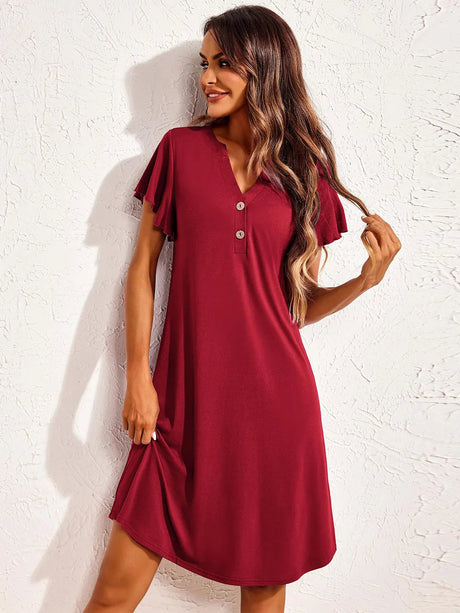 Short sleeved V-neck home sleepwear dress - V.I.P Digital Presence