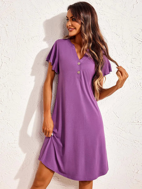 Short sleeved V-neck home sleepwear dress - V.I.P Digital Presence