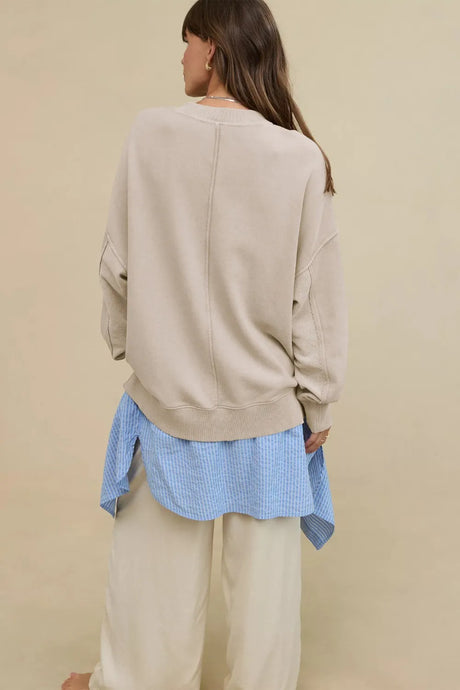 Side Slit Round Neck Long Sleeve Sweatshirt - V.I.P Digital Presence