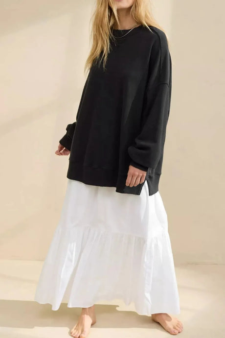Side Slit Round Neck Long Sleeve Sweatshirt - V.I.P Digital Presence