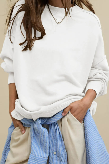 Side Slit Round Neck Long Sleeve Sweatshirt - V.I.P Digital Presence