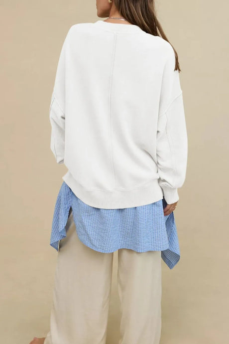 Side Slit Round Neck Long Sleeve Sweatshirt - V.I.P Digital Presence