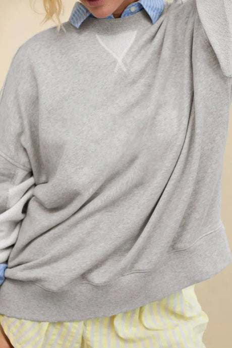 Side Slit Round Neck Long Sleeve Sweatshirt - V.I.P Digital Presence
