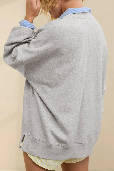Side Slit Round Neck Long Sleeve Sweatshirt - V.I.P Digital Presence