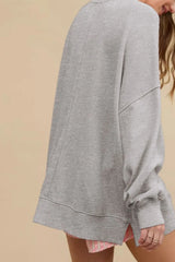 Side Slit Round Neck Long Sleeve Sweatshirt - V.I.P Digital Presence
