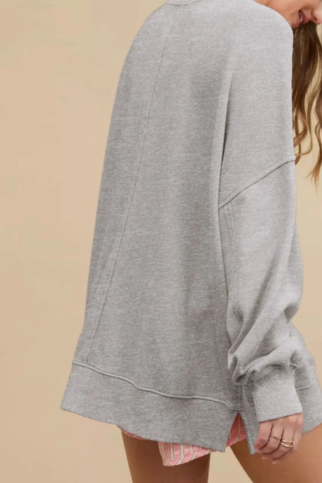 Side Slit Round Neck Long Sleeve Sweatshirt - V.I.P Digital Presence