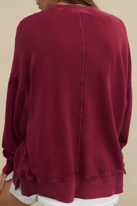 Side Slit Round Neck Long Sleeve Sweatshirt - V.I.P Digital Presence