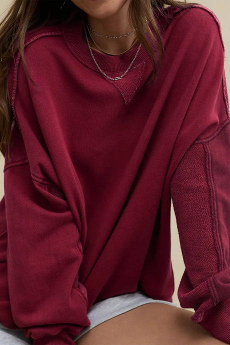 Side Slit Round Neck Long Sleeve Sweatshirt - V.I.P Digital Presence