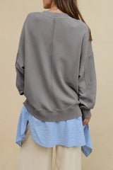 Side Slit Round Neck Long Sleeve Sweatshirt - V.I.P Digital Presence
