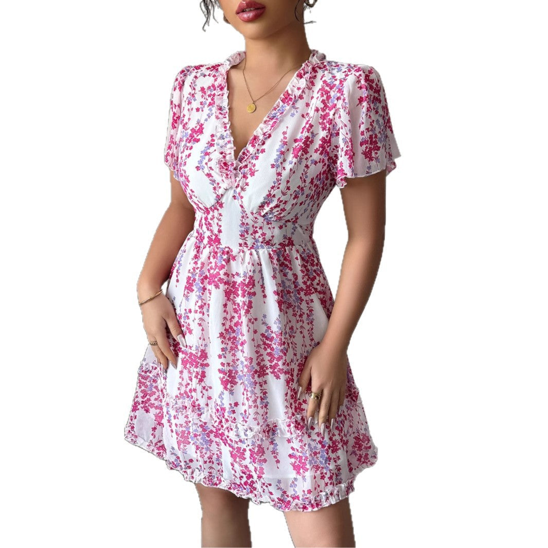 Simple deep V-floral dress dress - V.I.P Digital Presence