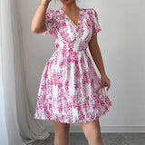 Simple deep V-floral dress dress - V.I.P Digital Presence
