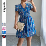 Simple deep V-floral dress dress - V.I.P Digital Presence