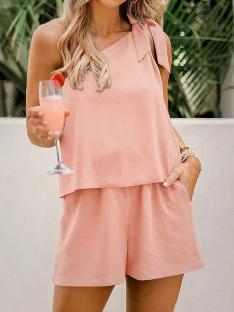 Single Shoulder Top and Pocketed Shorts Set - V.I.P Digital Presence
