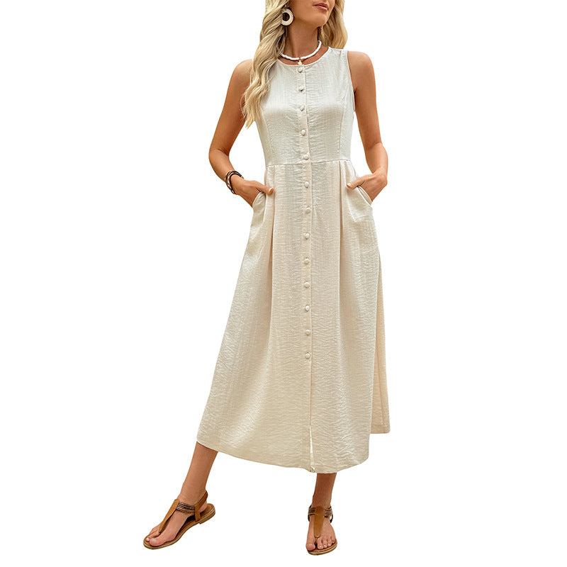 Sleeveless round neck solid color premium minimalist dress for women - V.I.P Digital Presence